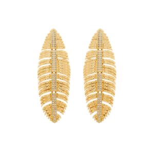 Brinco de Pena Cravejado de Zircônia Banhado a Ouro 24k